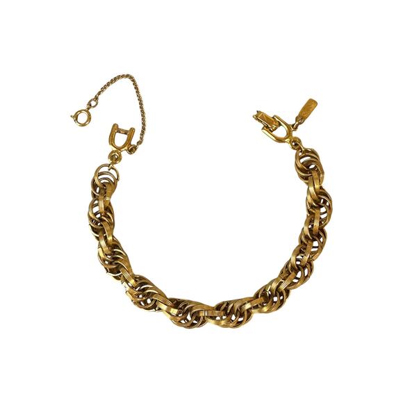 1960s Rogét Gold Plate Rolo Style Chain Bracelet 7.25" Vintage Jewelry - Picture 1 of 4